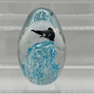 Vintage Blown Art Glass Paperweight Bubbles Whale Orca Water Ocean Unmarked‎